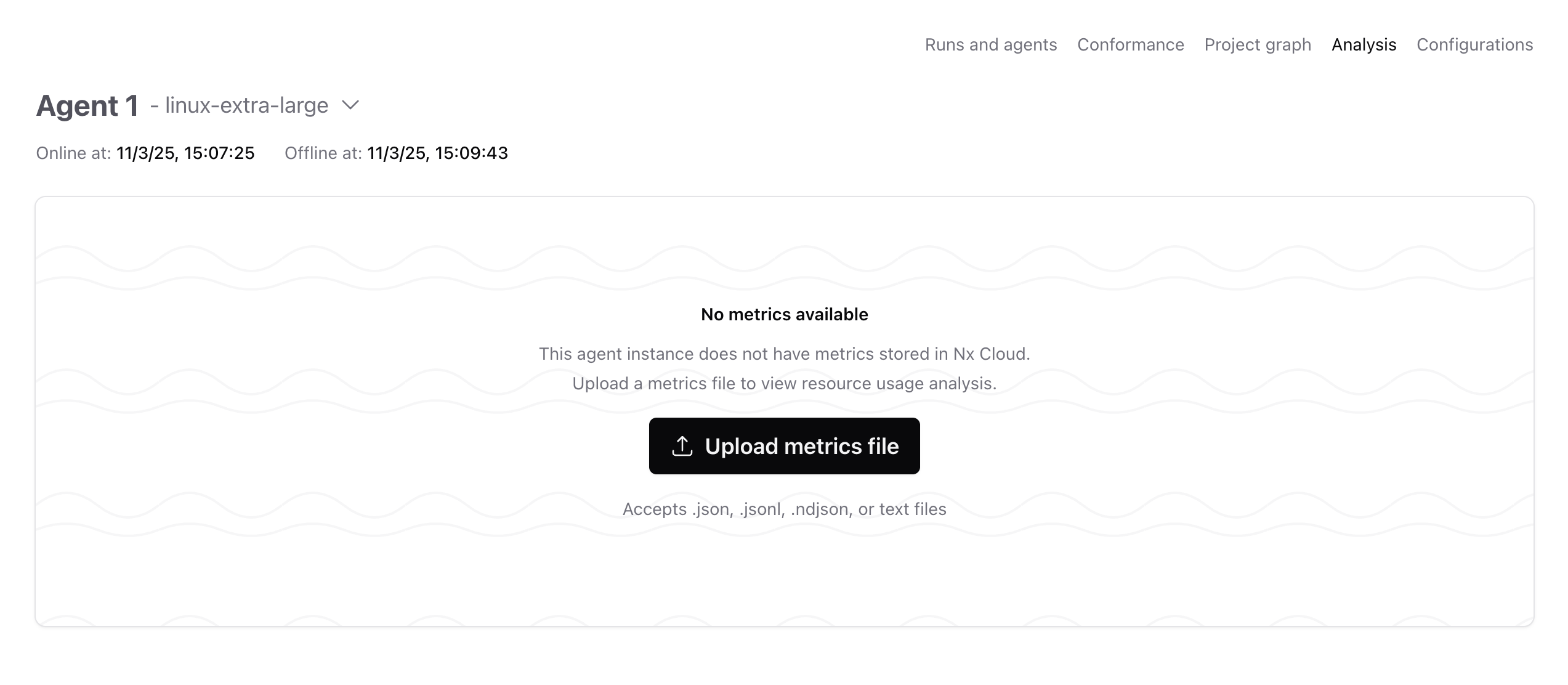 Manual upload interface in the Nx Cloud analysis screen